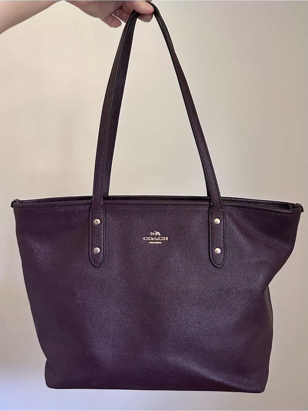 Coach City Zip Tote - Purple Eggplant Classic Textured Leather F58846 READ